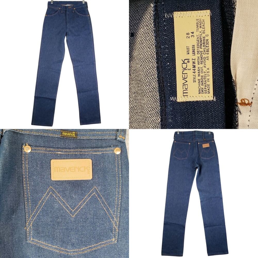 Vintage 70's Maverick Dark Wash Denim Dead Stock Jeans Size 28x34
